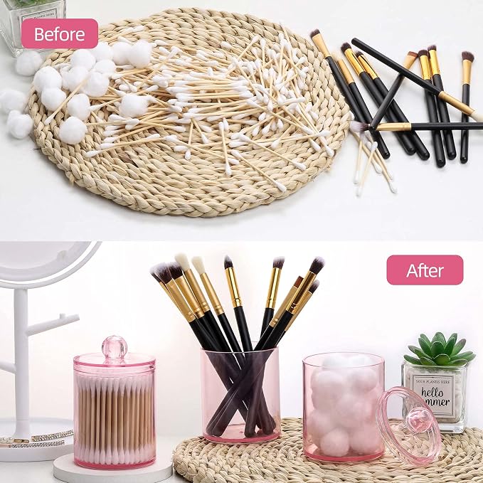 Tbestmax 3 Pack Cotton Swab Ball Pad Holder, 10 Oz Qtip Apothecary Jar Pink - Image 6