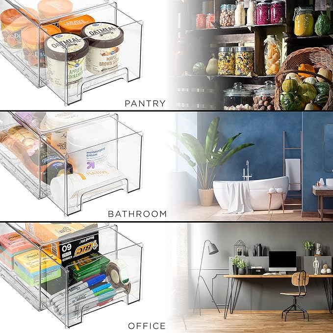Sorbus Large Clear Storage Drawers – Stackable Pull-Out Storage Bins - Image 5