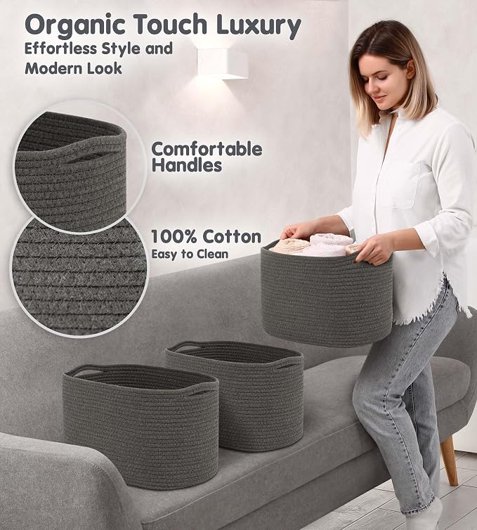 CHAT BLANC Cotton Rope Baskets for Organizing | Storage Baskets for Shelves | - Image 3