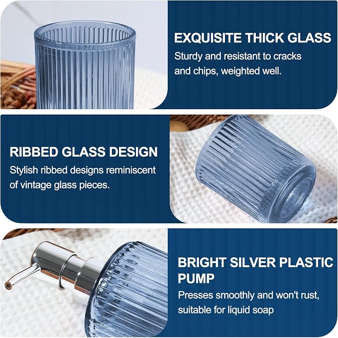 Blue Bathroom Accessories 5 Pcs, Glass Bathroom Accessory Set, Vintage Blue - Image 4