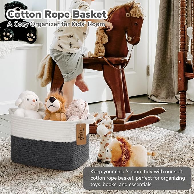 Goodpick Woven Storage Basket for Shelves, Baskets for Organizing, Cotton Rope - Image 2