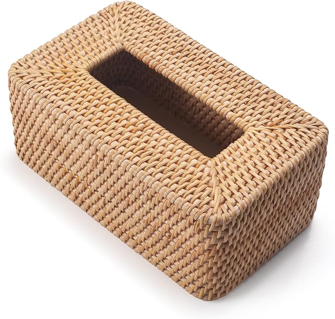 Rattan Tissue Box Cover, Rectangular Wicker Tissue Box Holder, Decorative Woven - Image 2