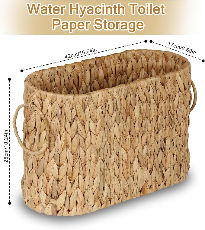 efluky Toilet Paper Storage Basket, Water Hyacinth Slim Toilet Paper Holder- - Image 2