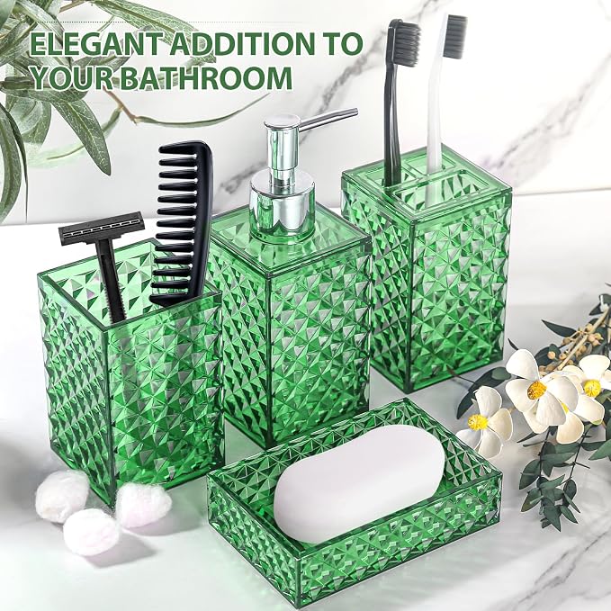Green Bathroom Accessories Set, 4 Pack Green Bath Accessory Sets Complete - Image 7
