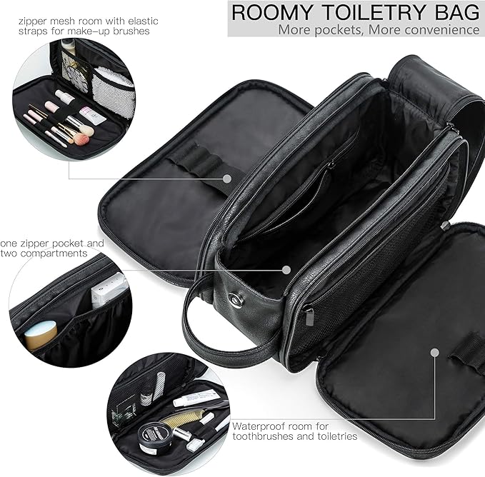 Elviros Toiletry Bag for Men, Large Travel Shaving Dopp Kit Water-resistant - Image 3