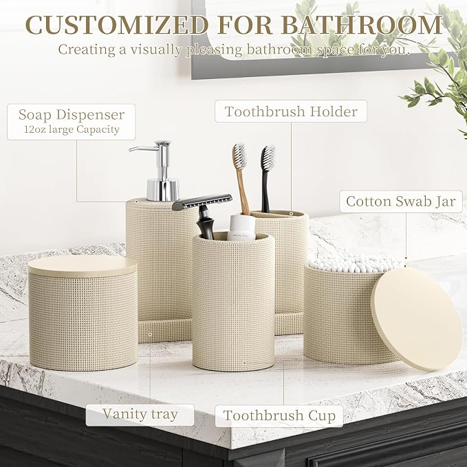 6-Piece Beige Bathroom Set - Image 2