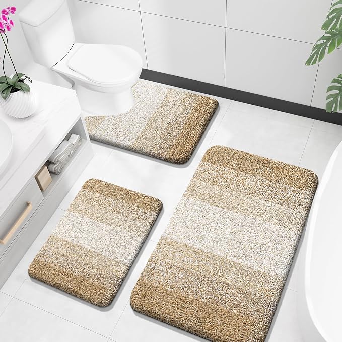 OLANLY Bathroom Rugs Sets 3 Piece, Soft Absorbent Microfiber Bath Mats and by OLANLY