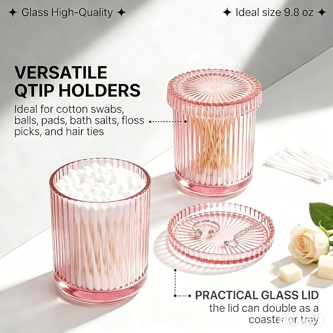 2 Pack Glass Qtip Holder Dispenser Set - Image 4