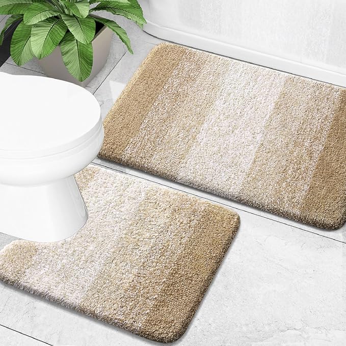 OLANLY Bathroom Rug Set 2 Piece, Soft Absorbent Microfiber Bath Mats and by OLANLY