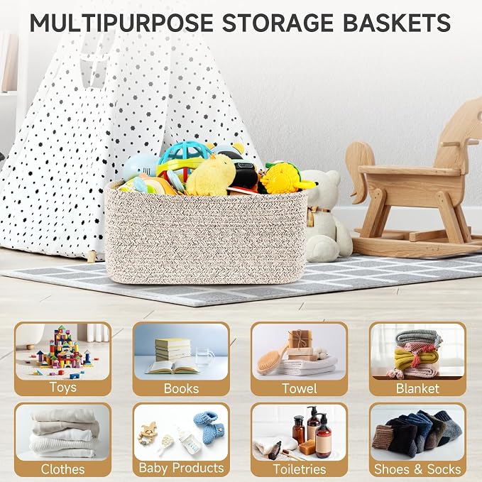 3-Pack Small Storage Baskets for Organizing | Woven Shelf Toy Basket | Rope - Image 7