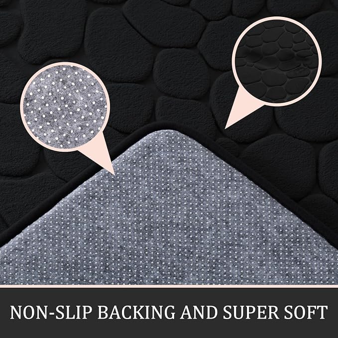 YIHOUSE Bathroom Rugs Mat Set 2 Piece Black, Memory Foam Bath Mats Sets - Image 3