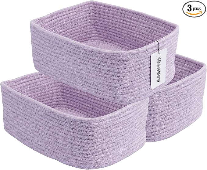 Small Woven Storage Baskets 13“X9”X5“ Decorative Rope Bins by XUANGUO