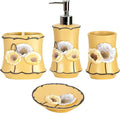 Zahari Home 4pc Poppy Fields Yellow Bathroom Accessories Set Hand Soap Dispenser by ZahariHome