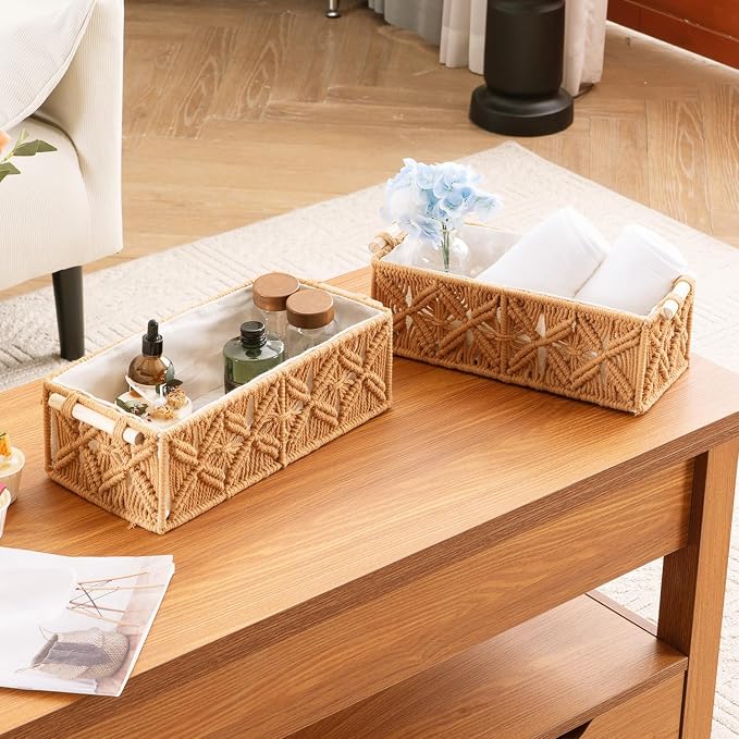 Nonam Macrame Storage Baskets, Boho Decor Style Woven Storage Boxes - Image 7