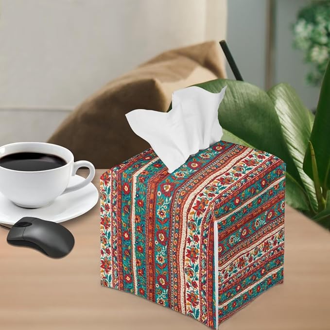 Brown Aztec Tissue Box Holder Waterproof PU Leather Square Modern Tissue Box - Image 4