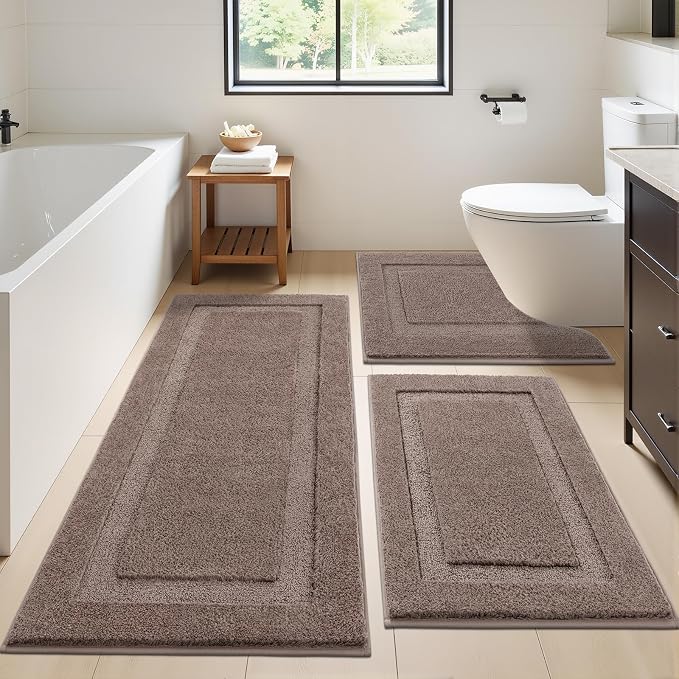 SHACOS Brown Bathroom Rugs Sets 3 Piece, Soft Fluffy Water Absorbent Bathroom - Image 8