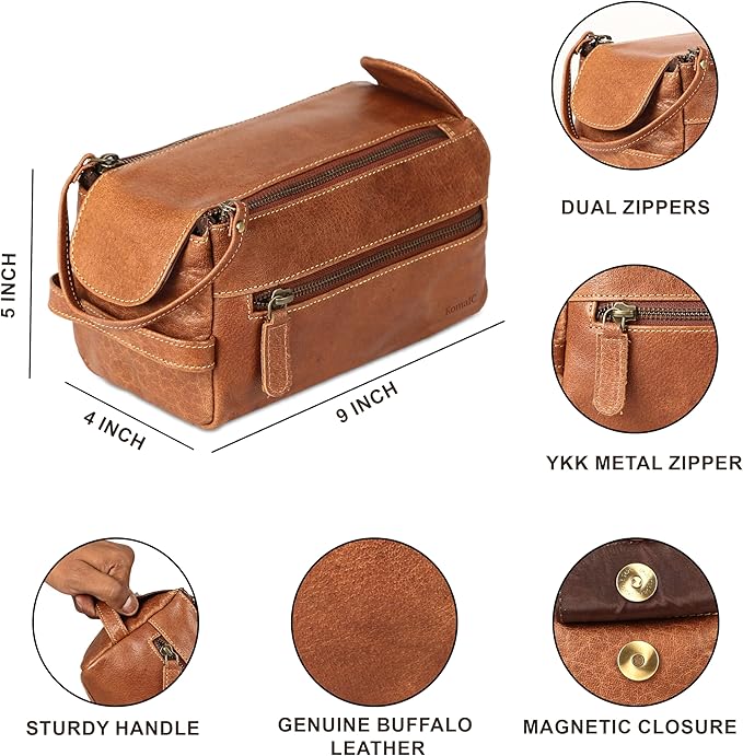 KomalC Premium Buffalo Leather Toiletry Bag - Image 7