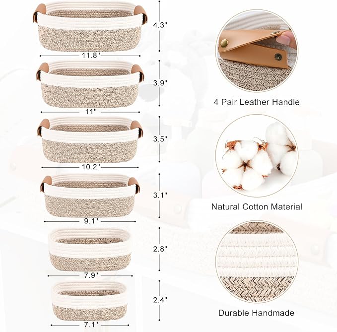 Storage Baskets for Organizing, Small Woven Basket Set of 6-4 Shelf Basket - Image 4