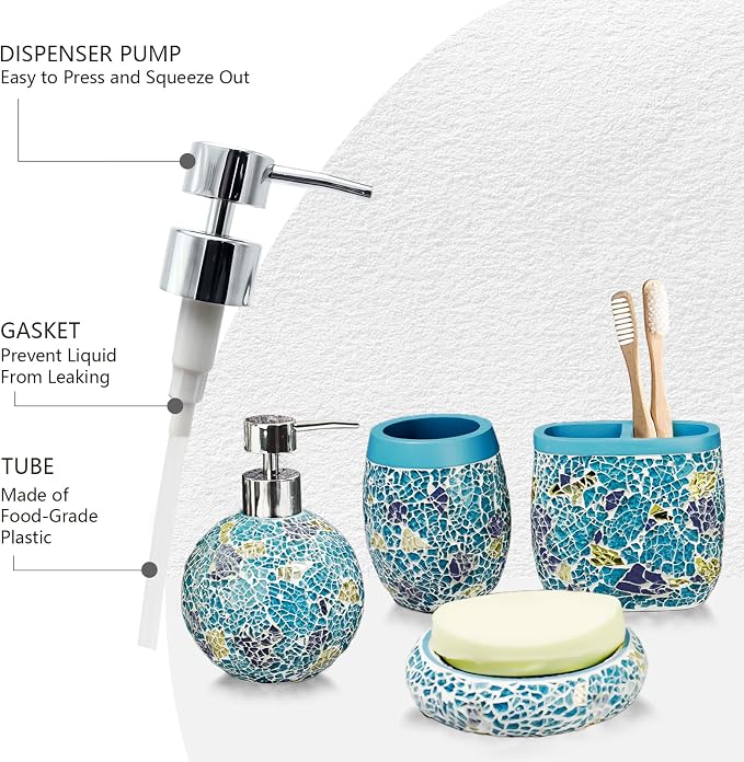 Handmade Blue Mosaic Glass Bathroom Accessory Sets 4PCS Bathroom Accessories - Image 3