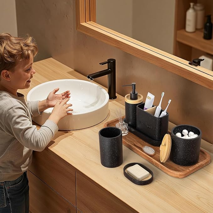 20PC Black Modern Bathroom Accessories Set - Image 4