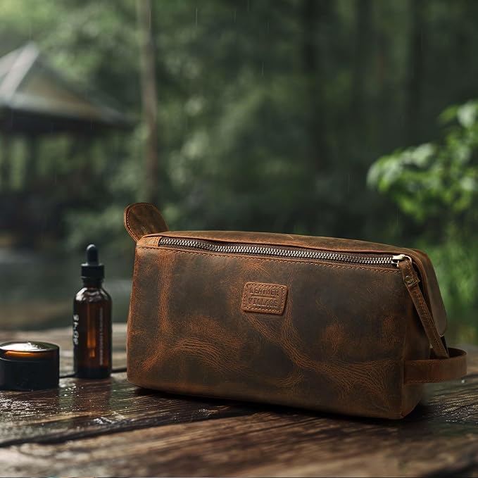 LEATHER VILLAGE Genuine Leather Travel Toiletry Bag - Image 8