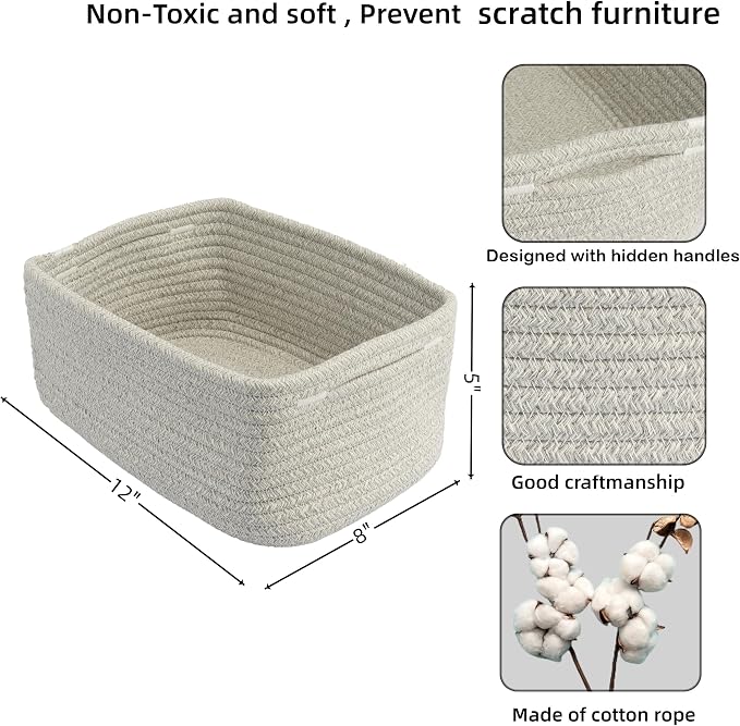 Small Woven Storage Baskets 12“X8”X5“ Decorative Rope Bins - Image 2