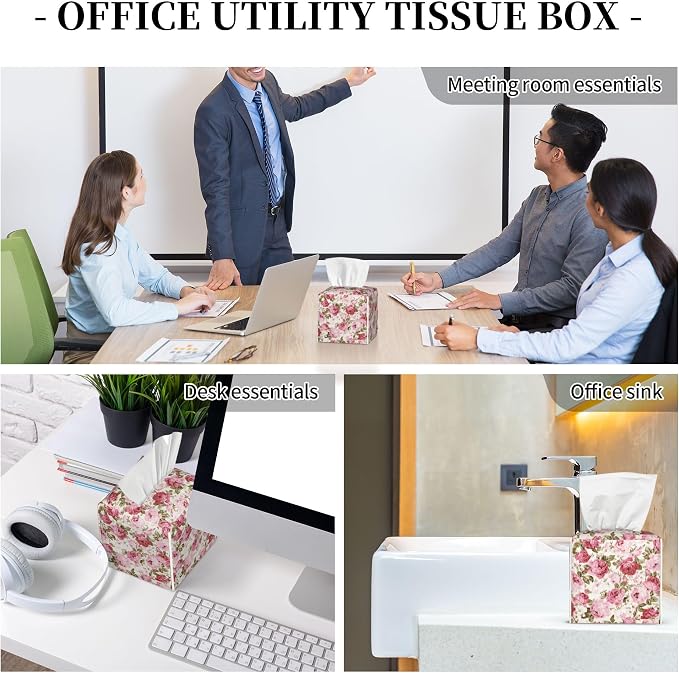 Vintage Rose Flowers Leaves Tissue Box Cover Square - Image 8