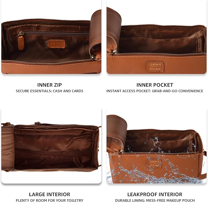LEATHER VILLAGE Genuine Carbon Fiber Genuine Leather Travel Toiletry Bag - Image 2