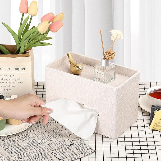 Sumnacon Tissue Box Cover with Storage Tray, Decorative Rectangular Tissue - Image 2