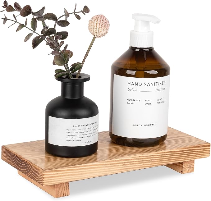 Bathroom Counter Organizer Wood Pedestal Stand Farmhouse Decorative Tray Soap by zoocatia