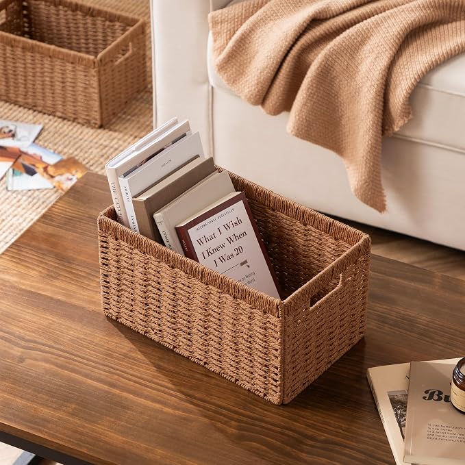 UBBCARE 2 Pack Wicker Basket, 13.4L×8.3H×7.1W inch Woven Paper Rope Storage - Image 4