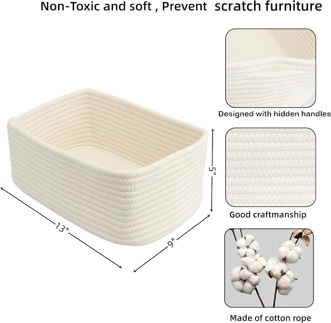 Small Woven Storage Baskets 13“X9”X5“ Decorative Rope Bins - Image 2