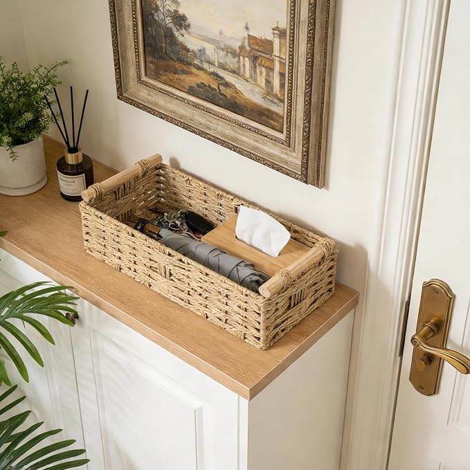 2 PCS Toilet Paper Storage Basket, Paper Rope Imitation Wicker Bathroom Baskets - Image 8