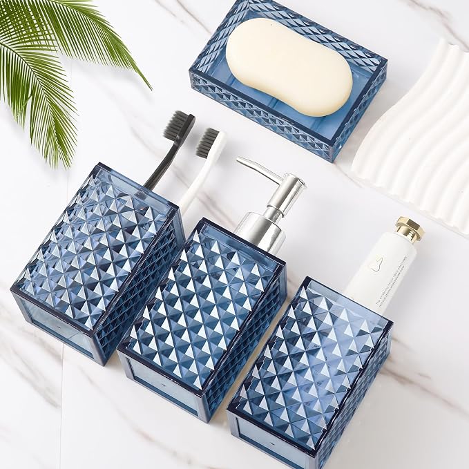 Bathroom Accessories Set, 4 Pack Blue Acrylic Bath Accessory Sets Complete - Image 7