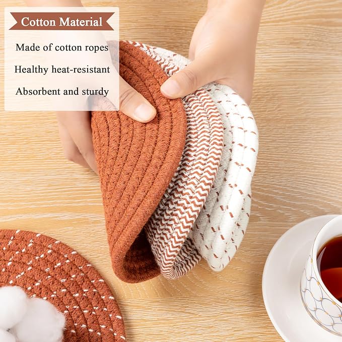 SHACOS 8 Inches Trivets for Hot Dishes, 4 Pieces Cotton Trivets Mats for Kitchen - Image 4