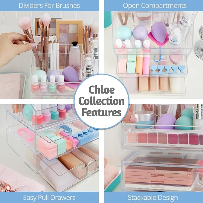 STORi Chloe Clear Plastic Stackable Desk Organizer, Rectangular 6-Compartment - Image 8