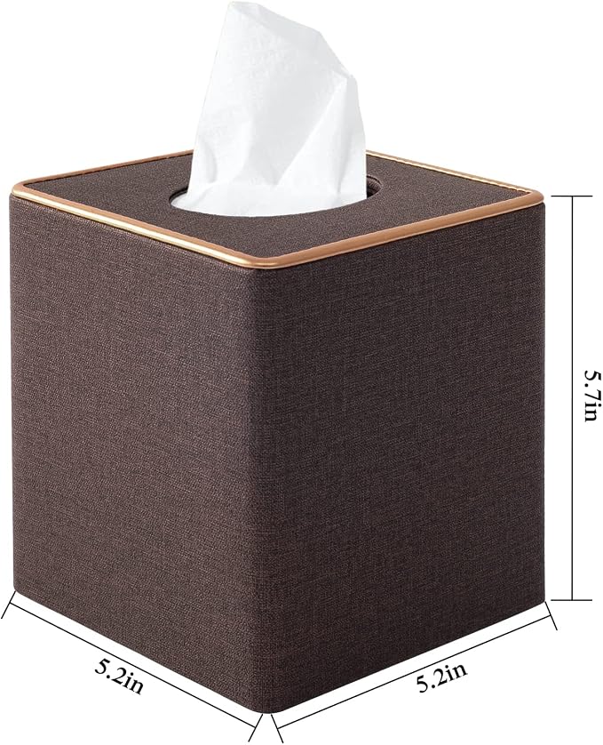 Linen Square Tissue Box Cover, Cube Tissue Box Holder－Excellent Rosegold - Image 3