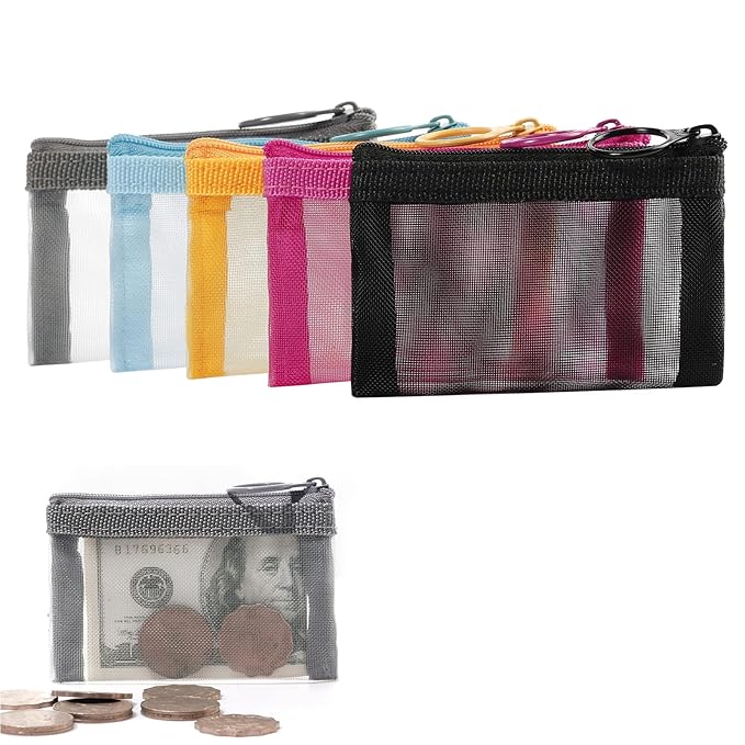 Patu Mini Zipper Mesh Bags, Size XS / A8, 5 Pieces, Keychain Pouch Key Holder by patu