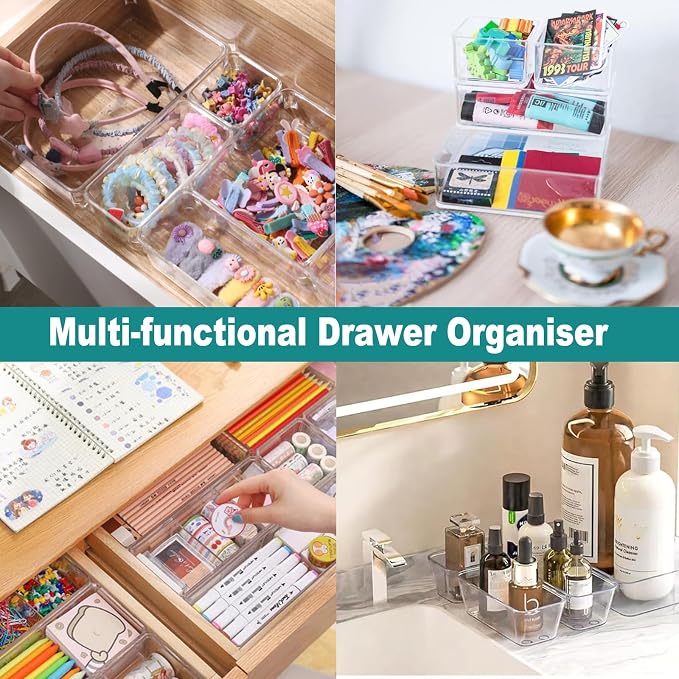 15 Pack Clear Plastic Drawer Organizer Set - Image 6