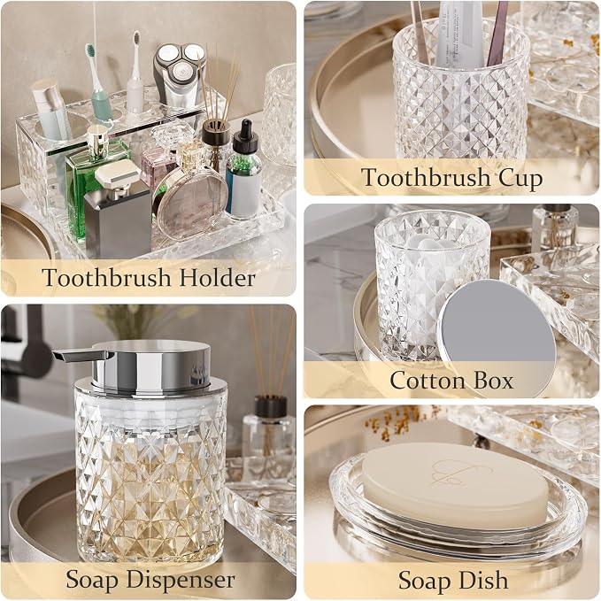 Glass Bathroom Accessories Set 5Pcs Crystal - Image 7