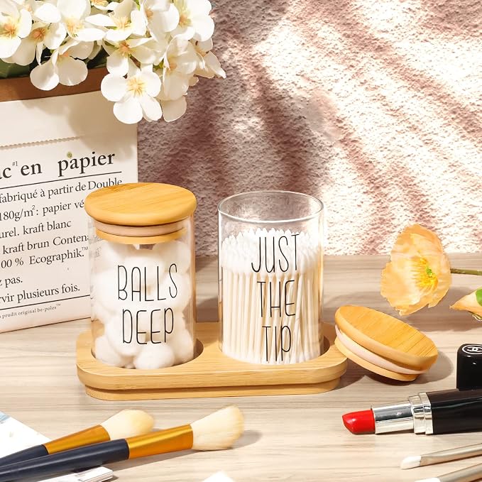 Funny Qtip Holder Dispenser 2 Pack Glass Apothecary Jars Canisters - Image 7