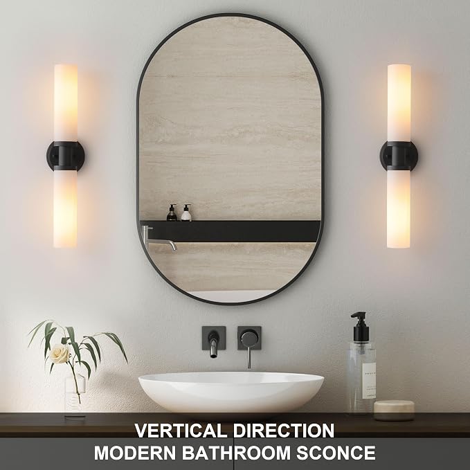Wall Sconces Set of Two, Matte Black Bathroom Sconces Wall Lighting - Image 2