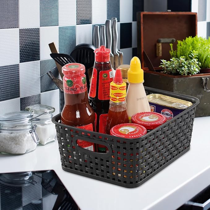 Sandmovie Black Plastic Rattan Storage Baskets, 6 Packs - Image 4
