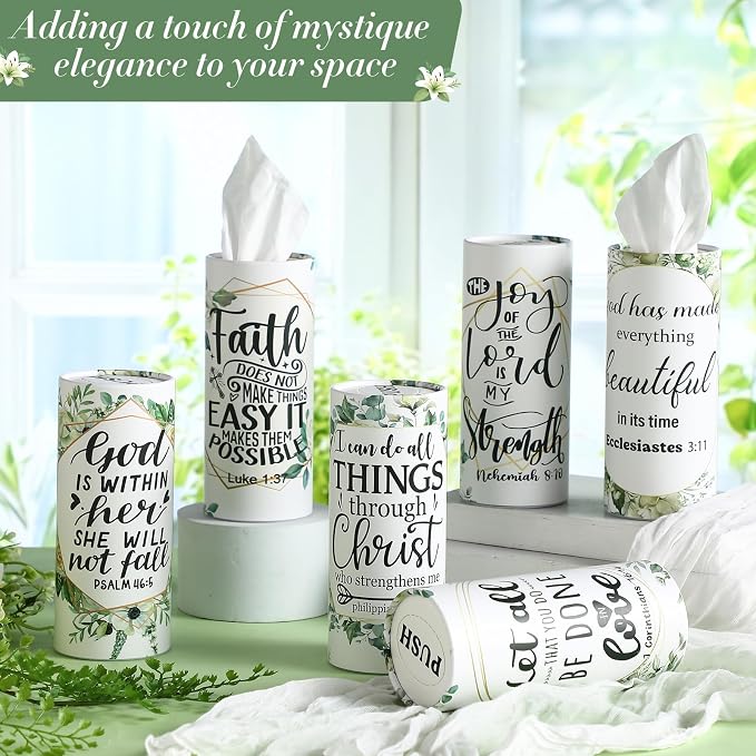 Outus 12 Pcs Greenery Christian Car Tissues Cylinder Holder - Image 5