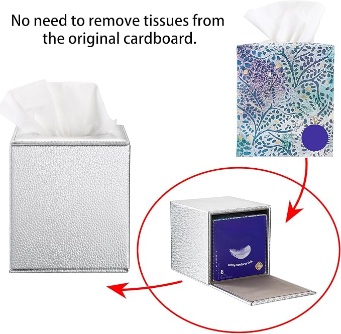 Sumnacon Tissue Box Cover Square Tissue Box Stylish PU Tissue Box Holder - Image 5
