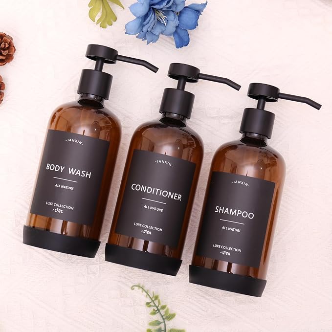 Shampoo and Conditioner Dispenser Set of 3, Refillable 21oz Shampoo Bottles - Image 5