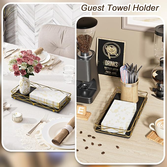 Toilet Paper Basket Holder, Wood and Metal Toilet Tray Vanity Organizer - Image 7