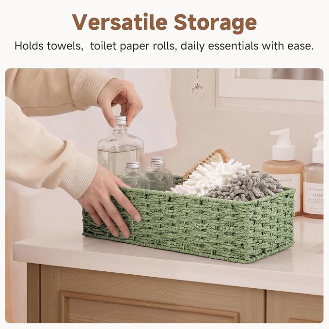 StorageWorks Sage Green Paper Rope Bathroom Basket Organizer and Storage - Image 2