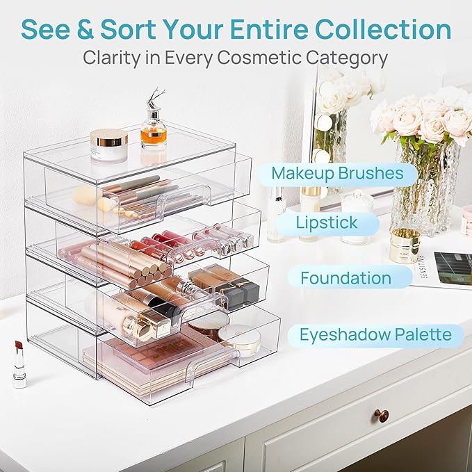 Vtopmart 12.1''W Clear Stackable Storage Drawers, 2 Pack Acrylic Plastic - Image 4