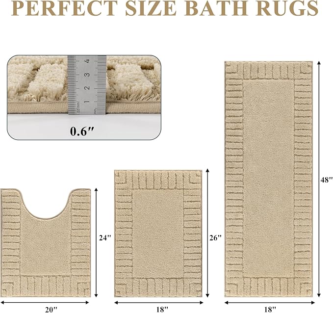 Pauwer Bathroom Rugs Sets 3 Piece Bathroom Shower Rugs - Image 2